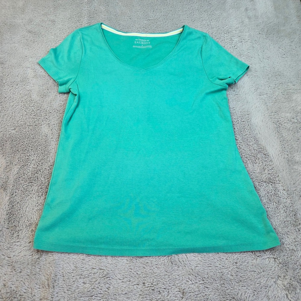 Talbots Pima Cotton Tee Womens S Short Sleeve V-Neck Casual Basic T-Shirt Green